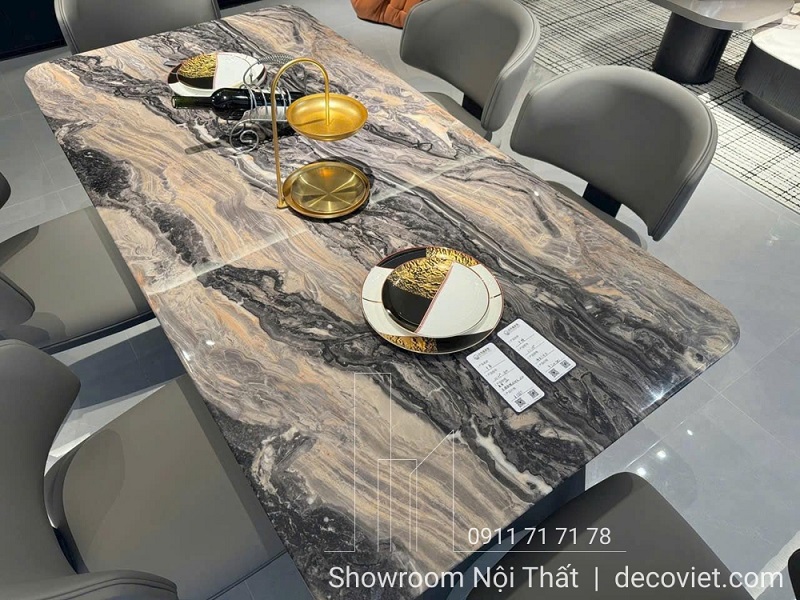 Bàn ăn mặt đá tự nhiên 6 ghế phù hợp căn hộ và nhà phố hiện đại