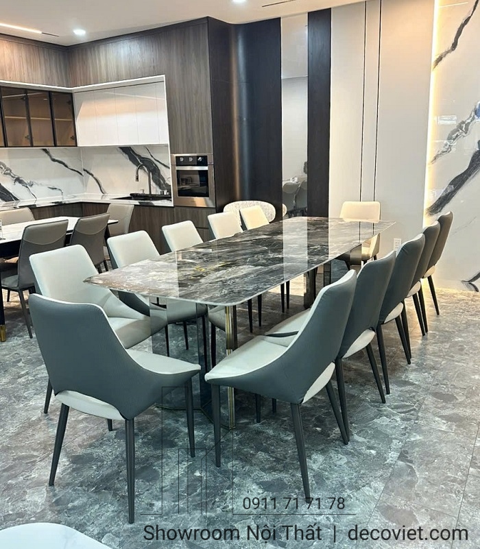 bàn ăn 10 ghế mặt đá cẩm thạch