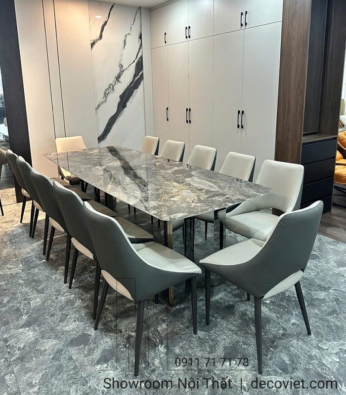bộ bàn ghế ăn mặt đá tự nhiên 10 người