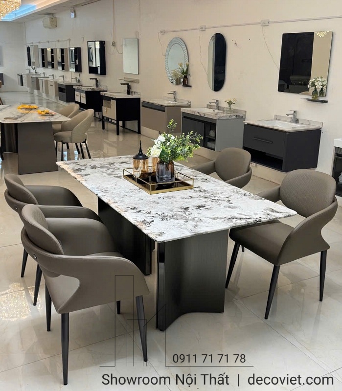 Bàn ăn nhập khẩu 6 ghế mặt đá bền đẹp cho gia đình