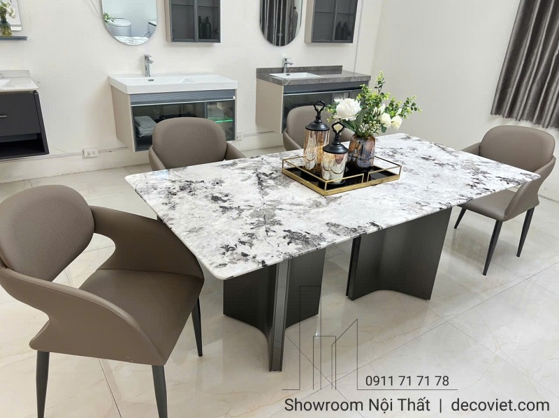 Bộ bàn ăn nhập khẩu mặt đá 6 ghế sang trọng, hiện đại