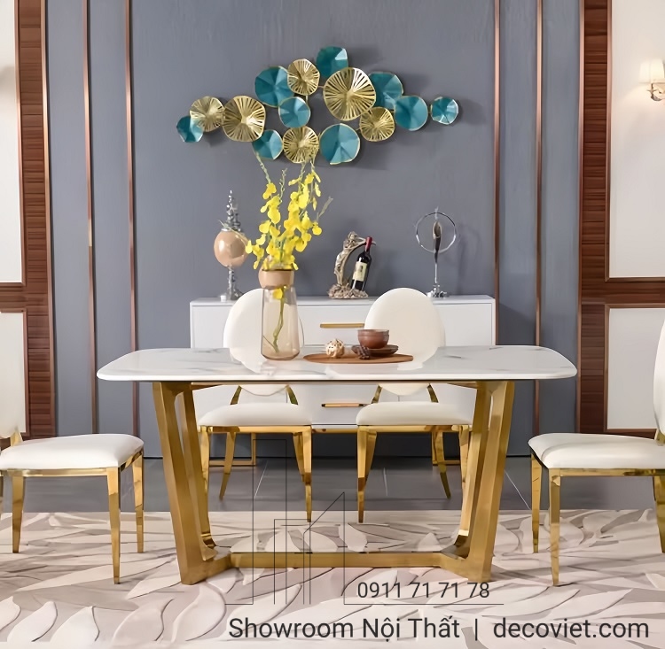 bộ bàn ăn tân cổ điển mặt đá