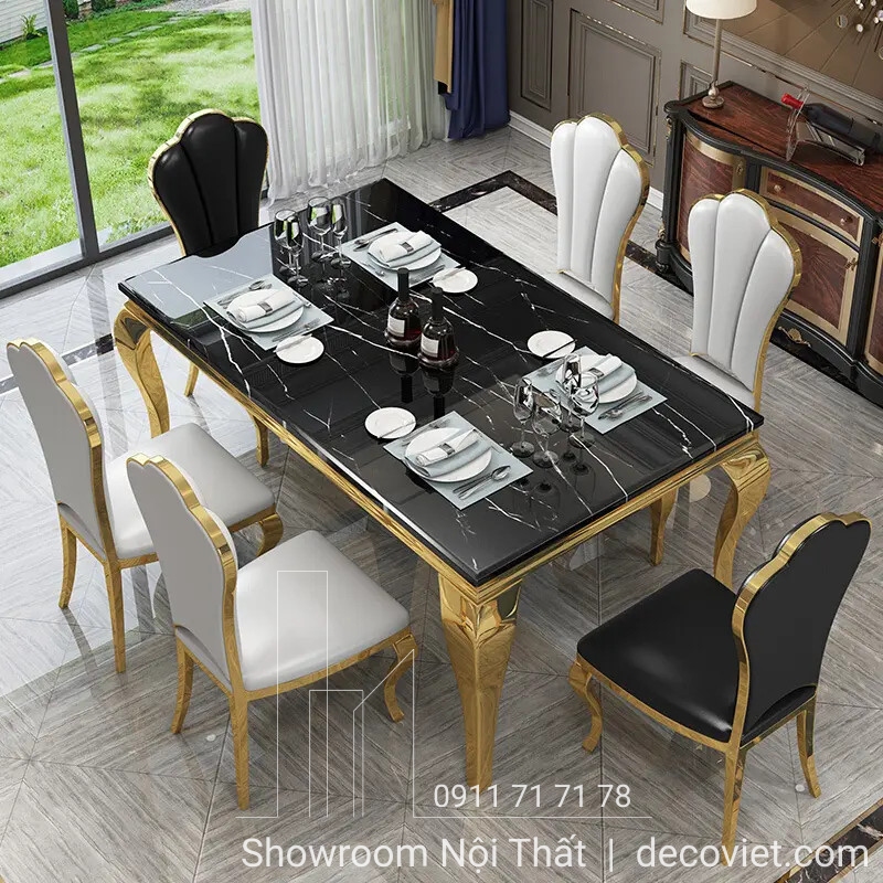 bàn ăn tân cổ điển mặt đá