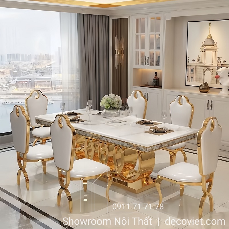 bàn ăn mặt đá tân cổ điển