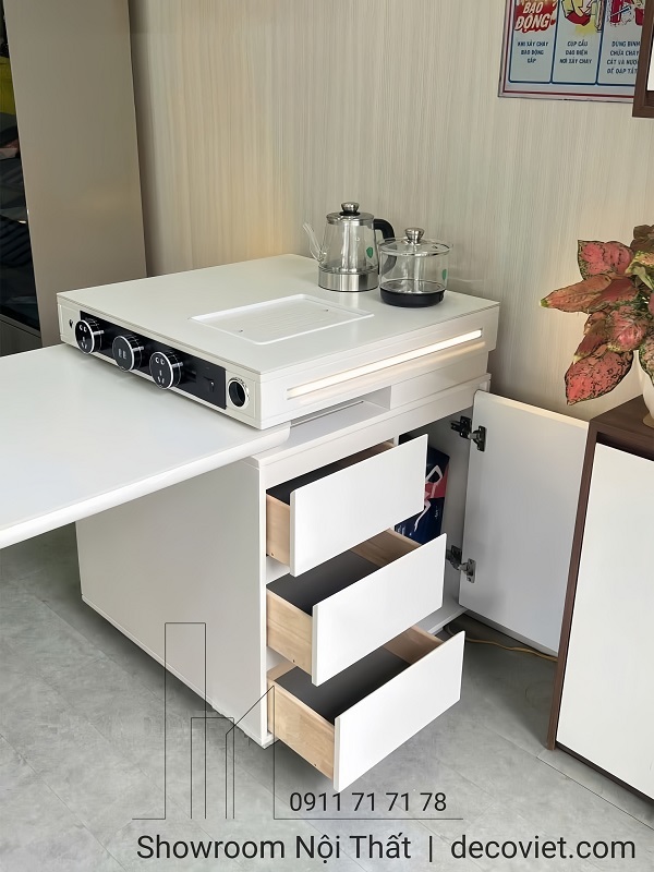 bàn đảo bếp kết hợp bàn ăn kéo dài