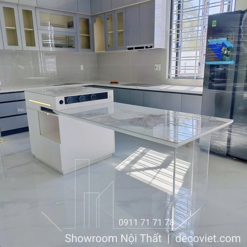 bàn ăn kết hợp đảo bếp hiện đại