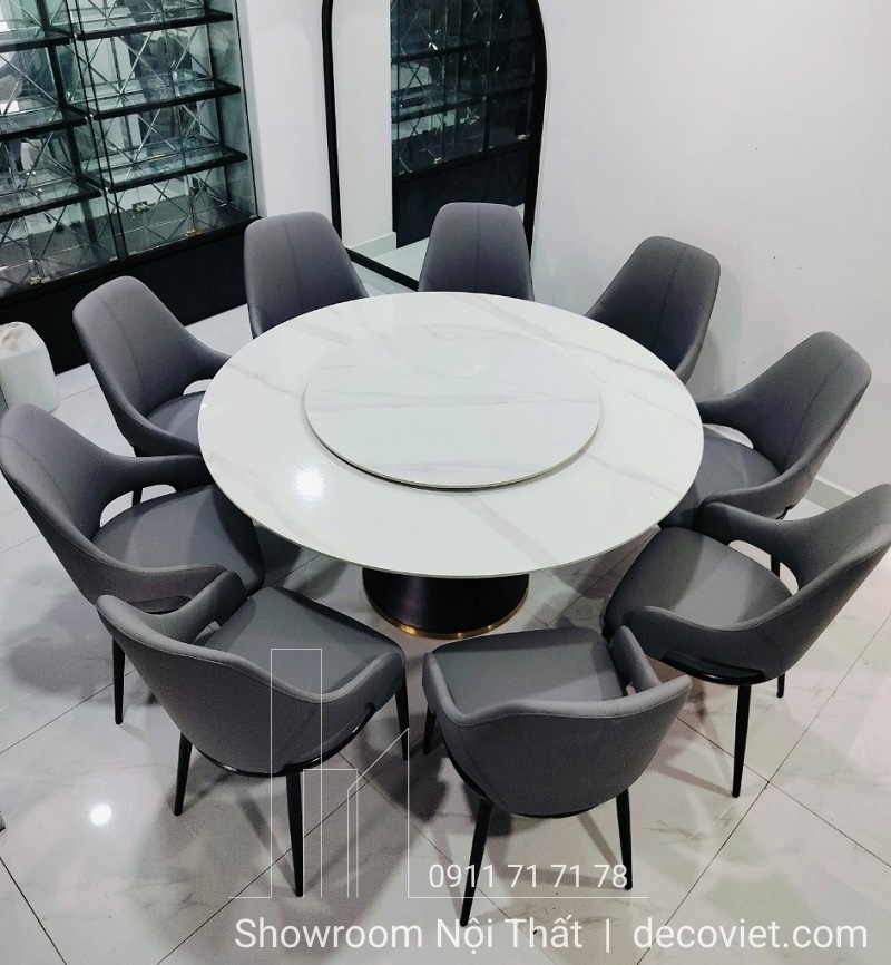 bàn ăn tròn mặt đá 10 ghế