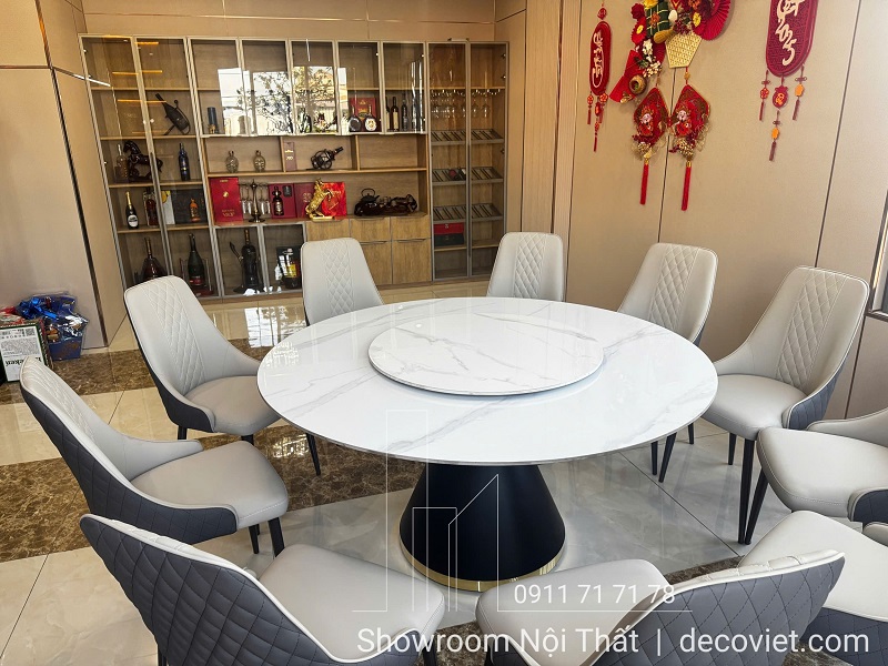 bàn ăn tròn xoay mặt đá 10 ghế