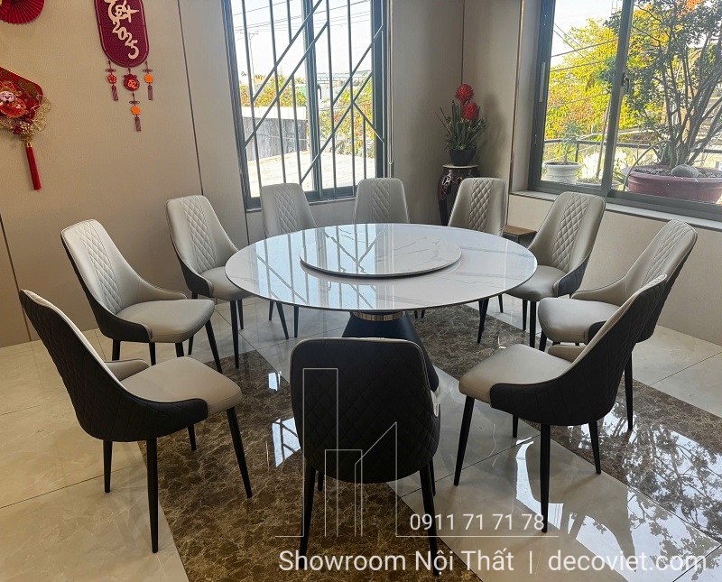 bàn ăn tròn mặt đá 10 ghế 1m5