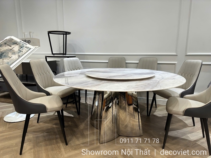bàn ăn tròn 10 ghế mặt đá cẩm thạch 1m6
