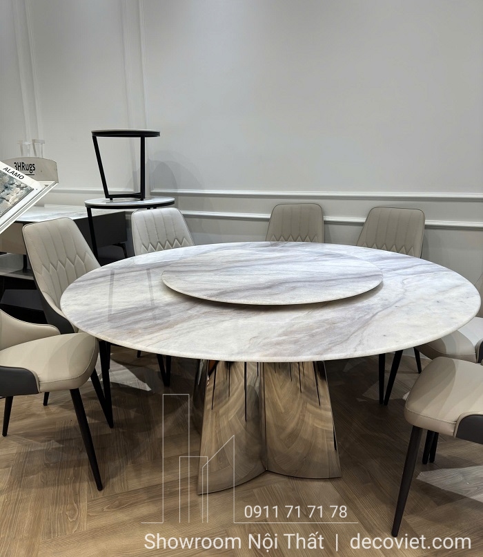 bàn ăn tròn xoay 10 ghế mặt đá 1m6