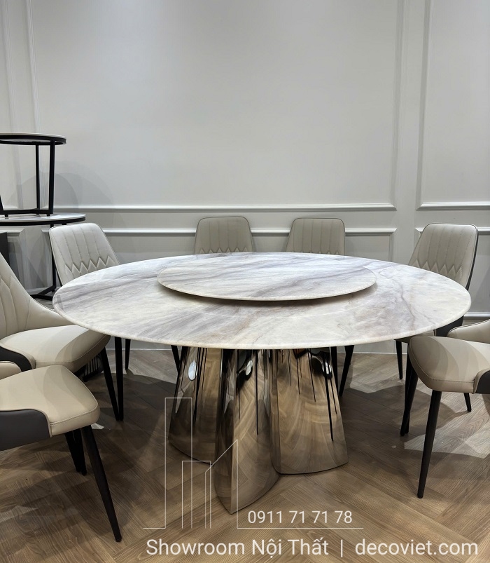 bàn ăn tròn xoay 10 ghế mặt đá hiện đại