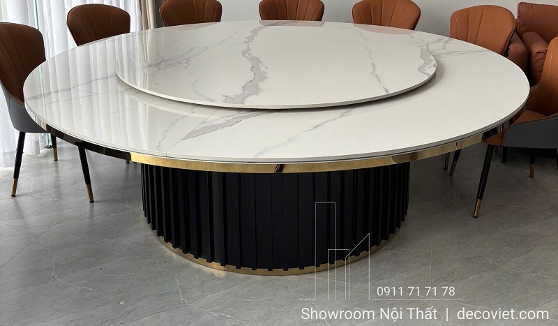Bàn ăn tròn xoay lớn mặt đá cao cấp cho gia đình, hội nghị