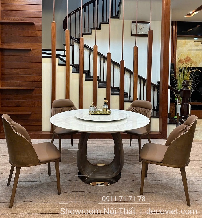 bàn ăn tròn mặt đá tân cổ điển