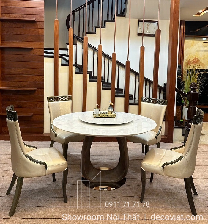 bàn ăn tròn 4 ghế tân cổ điển mặt đá