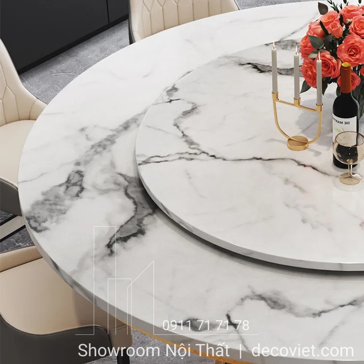 bàn ăn tròn tân cổ điển mặt đá