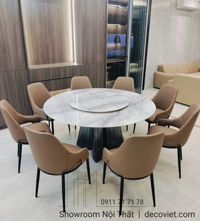 bàn ăn tròn 8 ghế mặt đá