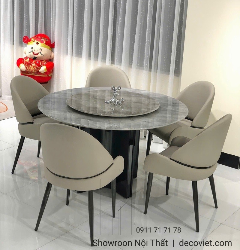 Bàn ăn 6 ghế tròn nhập khẩu mặt đá cẩm thạch cao cấp