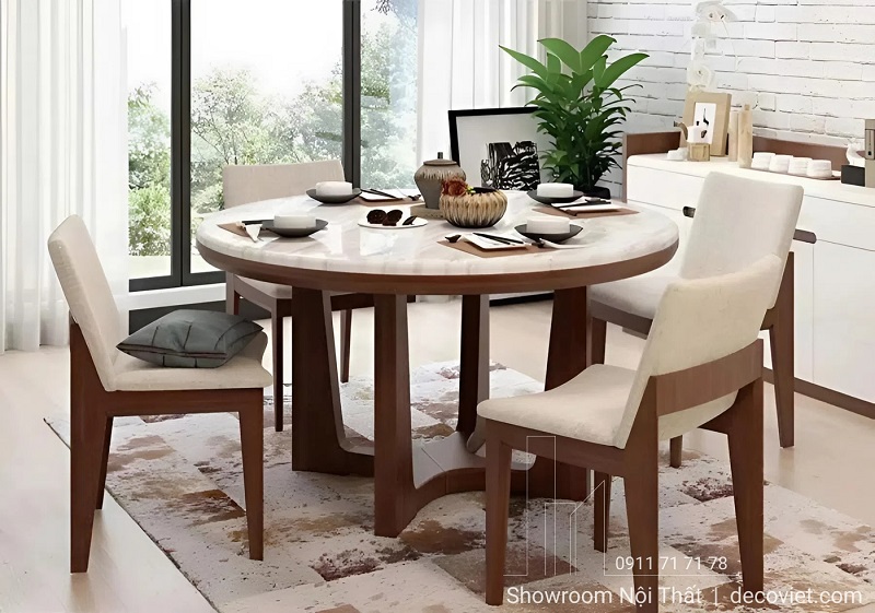Bàn ăn tròn gỗ 2912S 6 ghế đẹp phù hợp chung cư và nhà phố