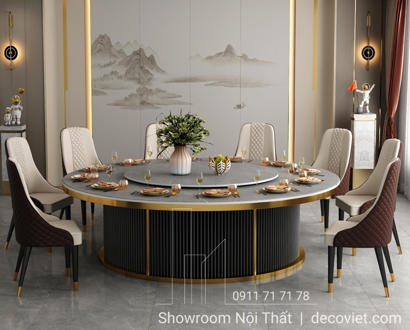 bàn ăn tròn mặt đá 16 ghế cao cấp