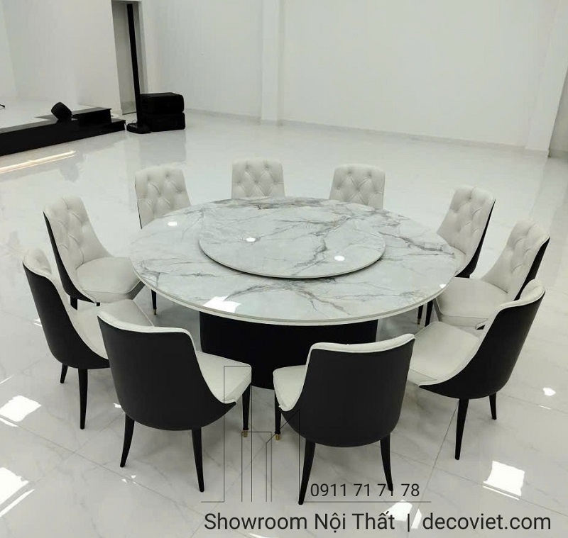 mẫu bàn ăn mătu đá 10 người thiết kế tròn xoay