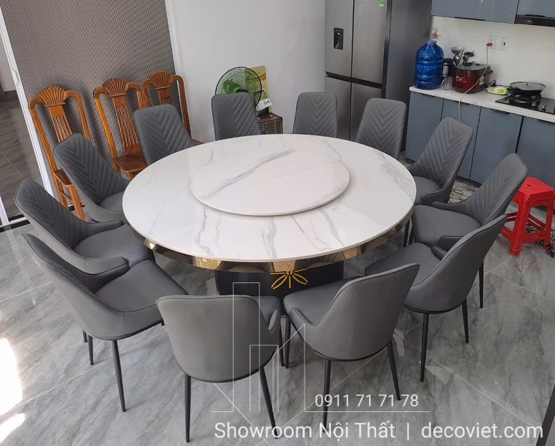 bàn ăn tròn xoay mặt đá 12 người