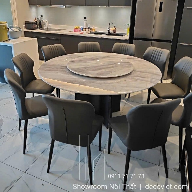 bàn ăn tròn mặt đá 10 ghế