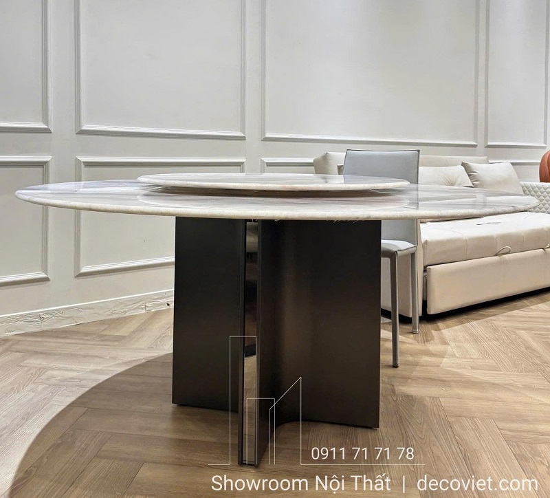 bàn ăn mặt đá cẩm thạch chân inox