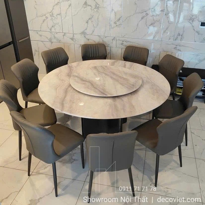 bộ bàn ăn tròn mặt đá 10 người