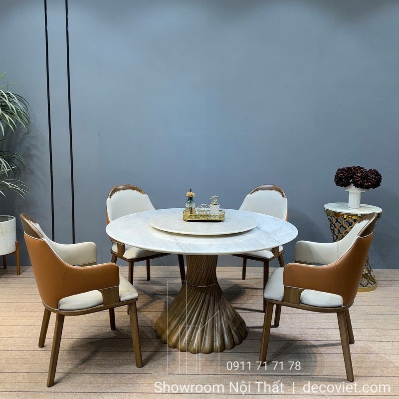 bàn ăn tròn 4 ghế mặt đá tân cổ điển