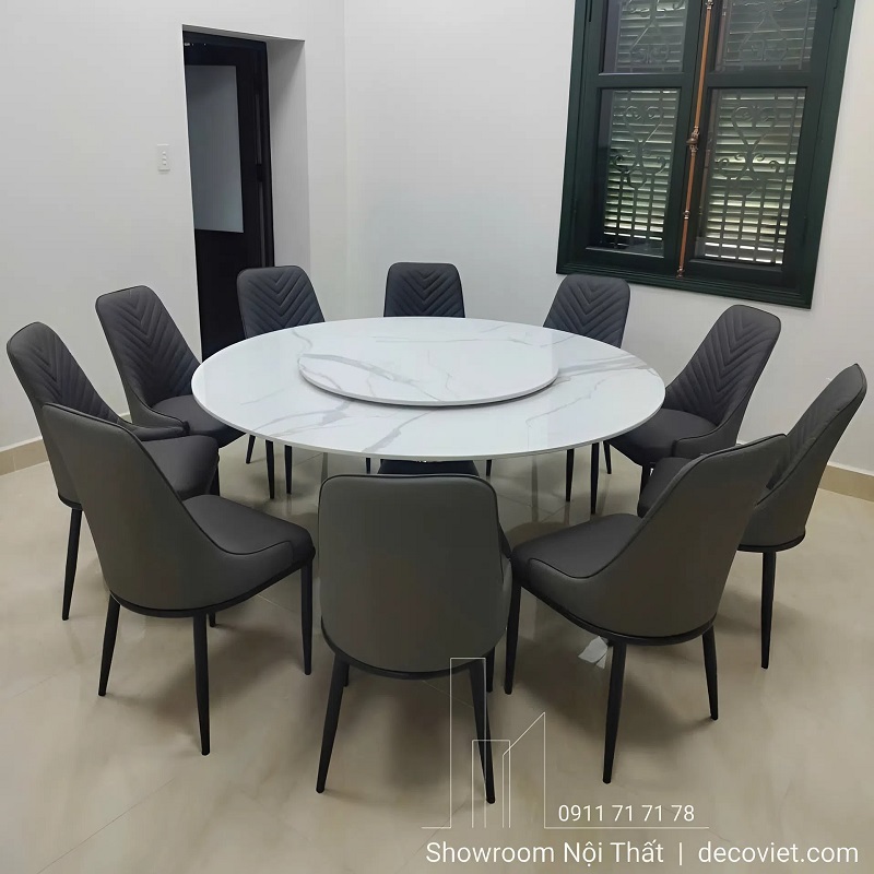 bộ bàn ăn tròn xoay 10 ghế hiện đại cao cấp 2904S