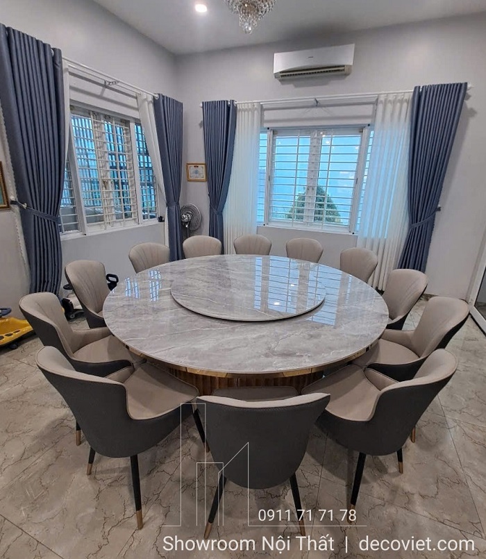 "Mẫu bàn ăn xoay 12 người, mâm xoay trung tâm tiện dụng và tinh tế