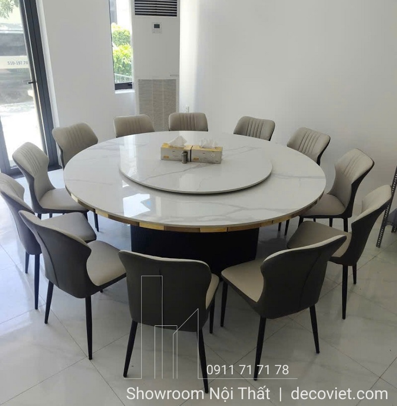 Bàn ăn tròn mặt đá xoay 12 chỗ ngồi tiện nghi cho gia đình