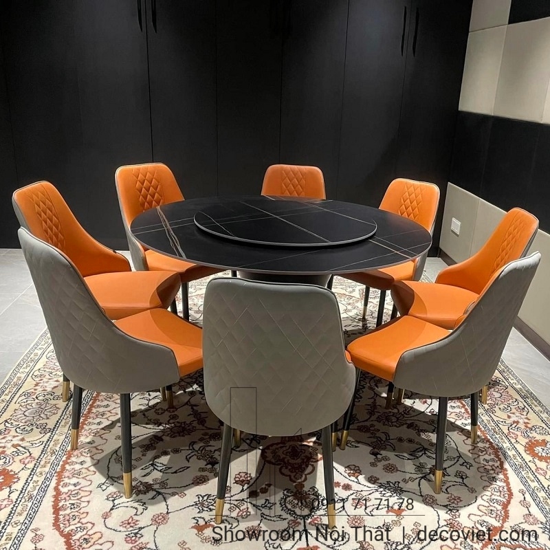 bàn ăn tròn xoay 8 ghế 1m5