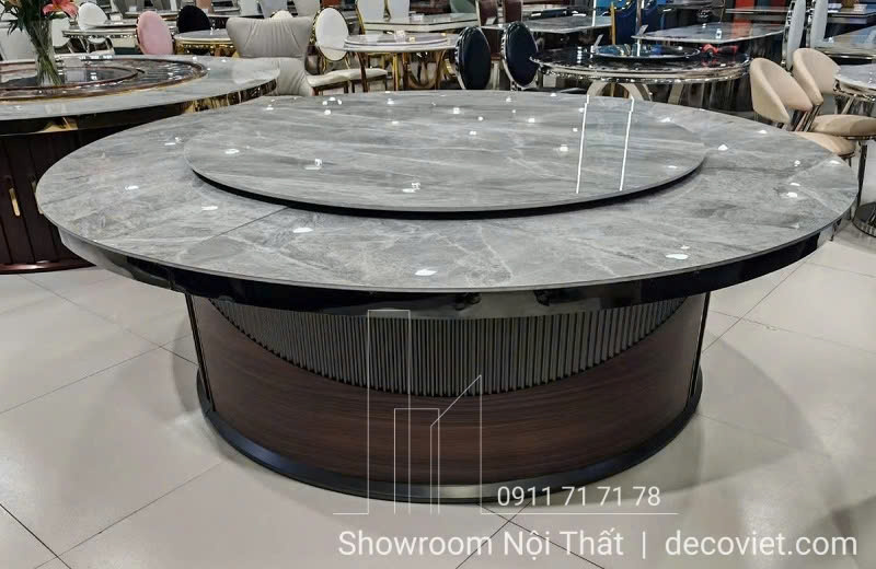 bàn ăn tròn xoay mặt đá lớn
