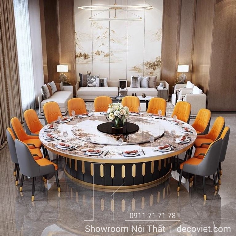 bàn ăn tròn mặt đá 16 ghế cao cấp