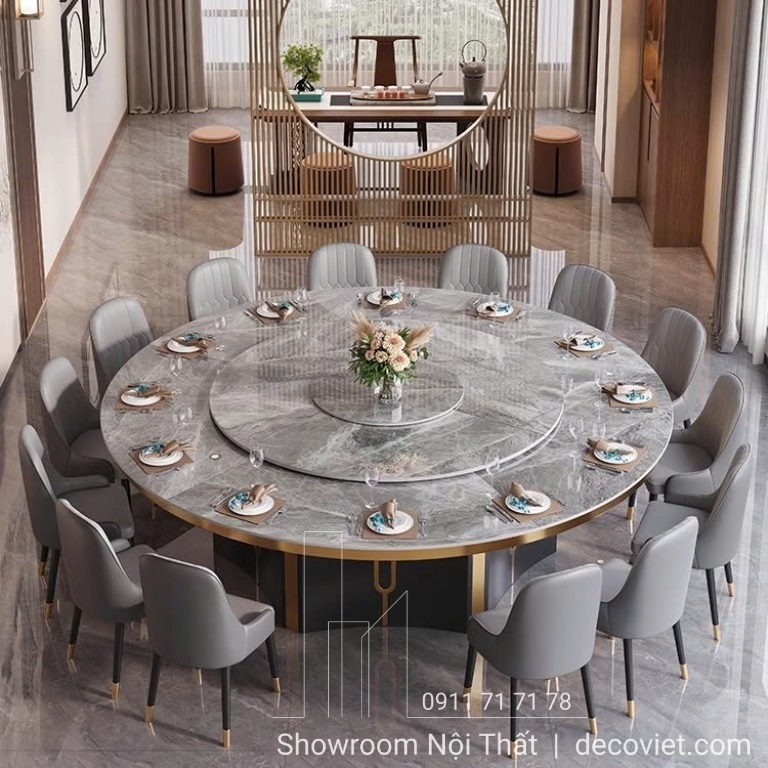 bàn ăn tròn xoay 16 ghế cao cấp