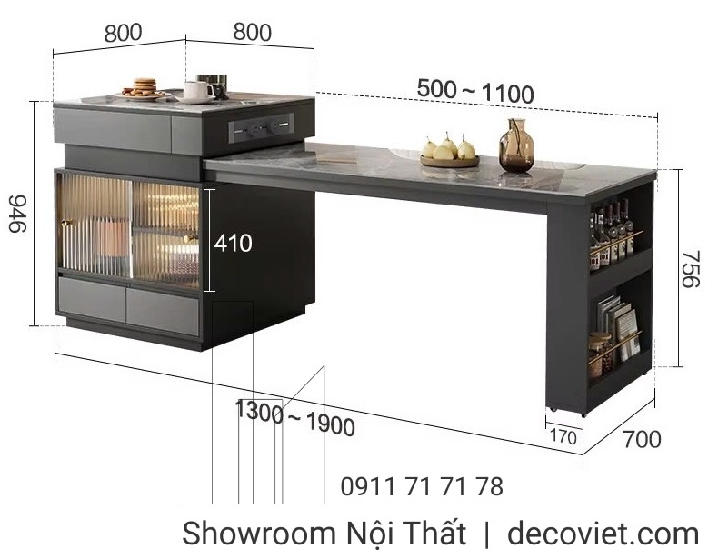 bàn ăn kết hợp đảo bếp