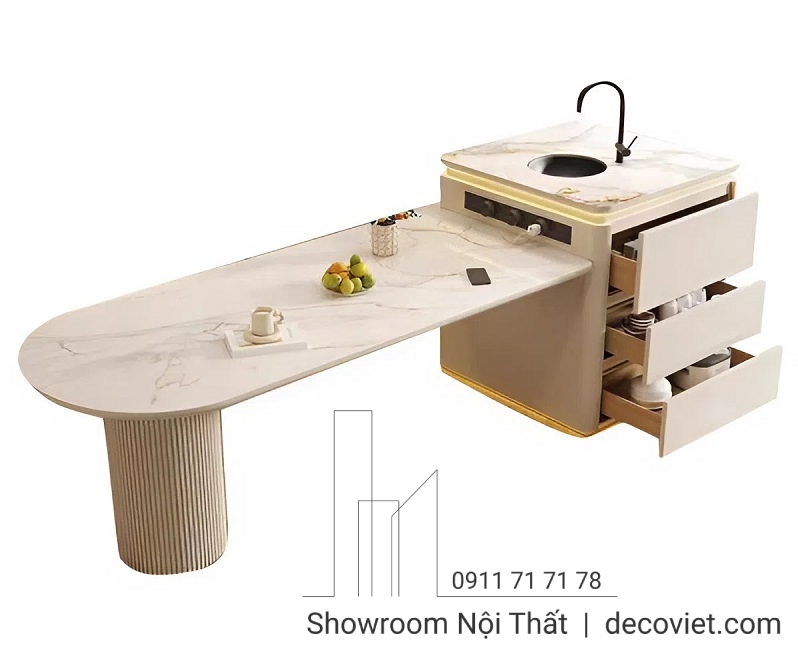 Bàn đảo bếp mặt đá liền bàn ăn cao cấp tại DecoViet