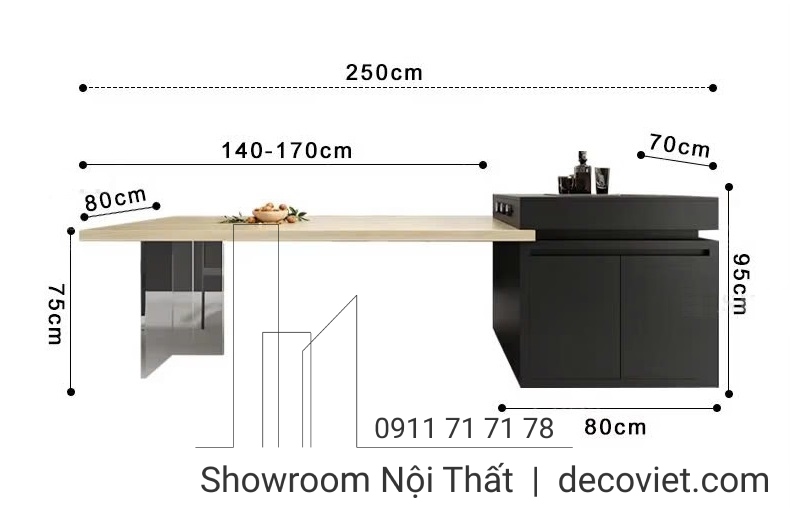 bàn ăn kết hợp bàn đảo bếp