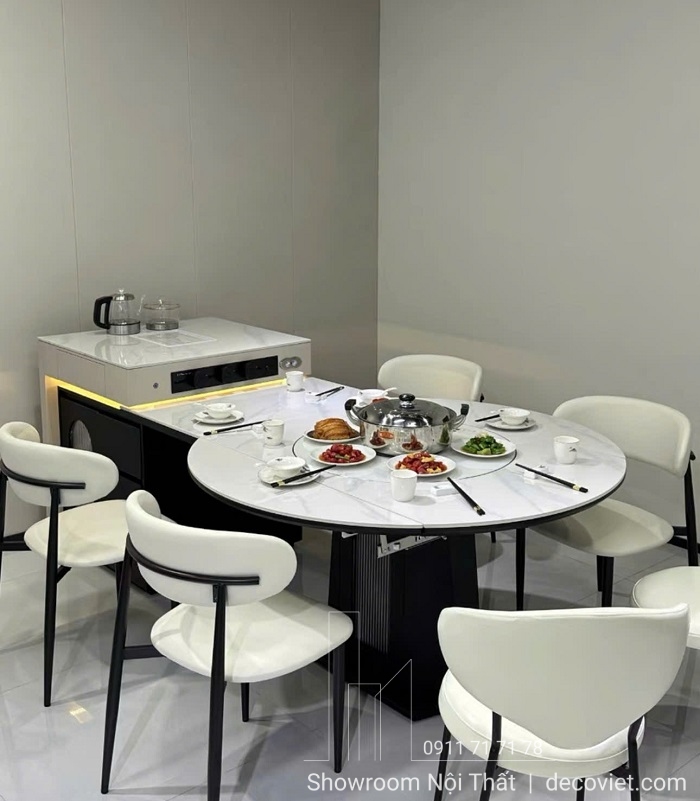 Bàn Đảo Bếp Thông Minh Mặt Đá gấp gọn mở rộng thành bàn tròn hiện đại