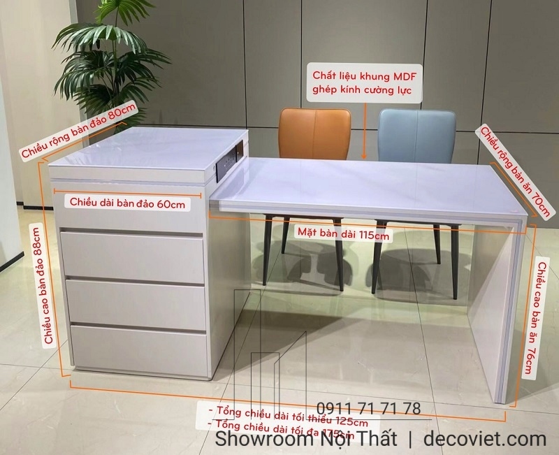 đảo bếp kết hợp bàn ăn thông minh