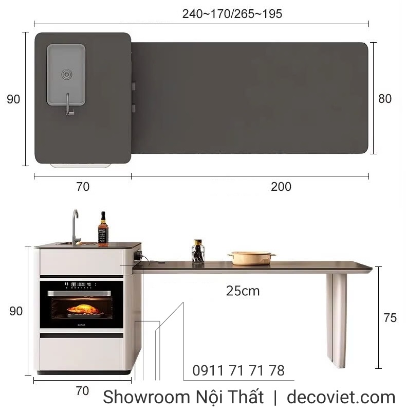 bàn ăn kết hợp đảo bếp