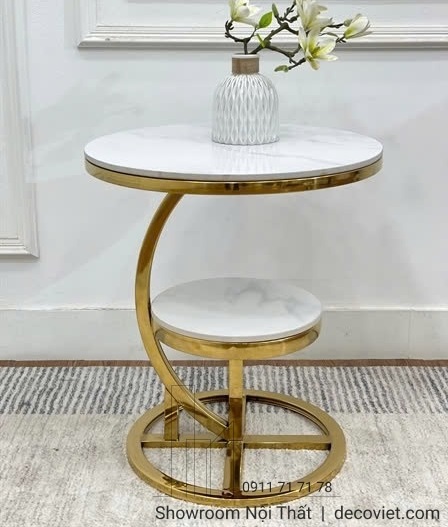 Bàn decor hiện đại 1273S mặt đá trắng chân inox vàng sang trọng