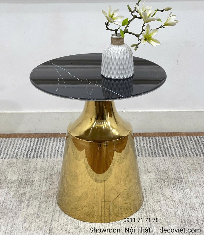 Bàn decor giá rẻ 1271S mặt đá đen chân inox mạ vàng sang trọng