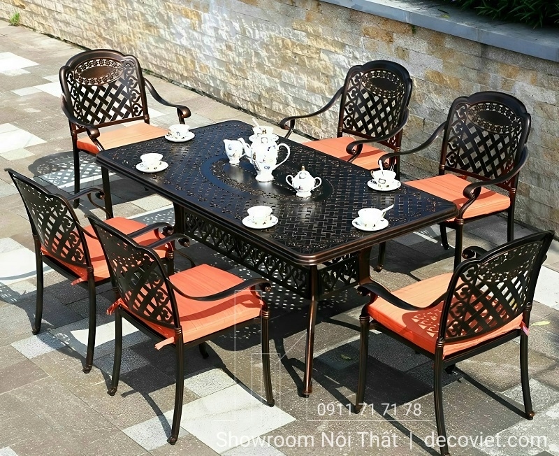 bộ bàn ghế sân thượng 6 người thiết kế tiện nghi