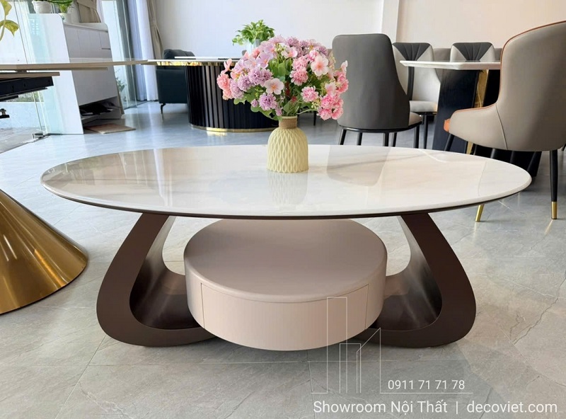 Bàn sofa mặt đá 479S mặt oval sang trọng phù hợp phòng khách hiện đại