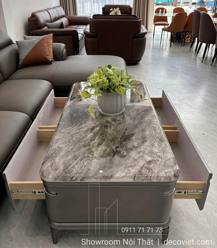 bàn sofa mặt đá thiết kế có hộc kéo tiện lợi