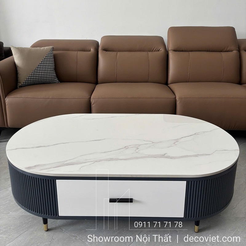 Bàn sofa mặt đá oval 415S giá rẻ hiện đại phối màu trắng xanh sang trọng