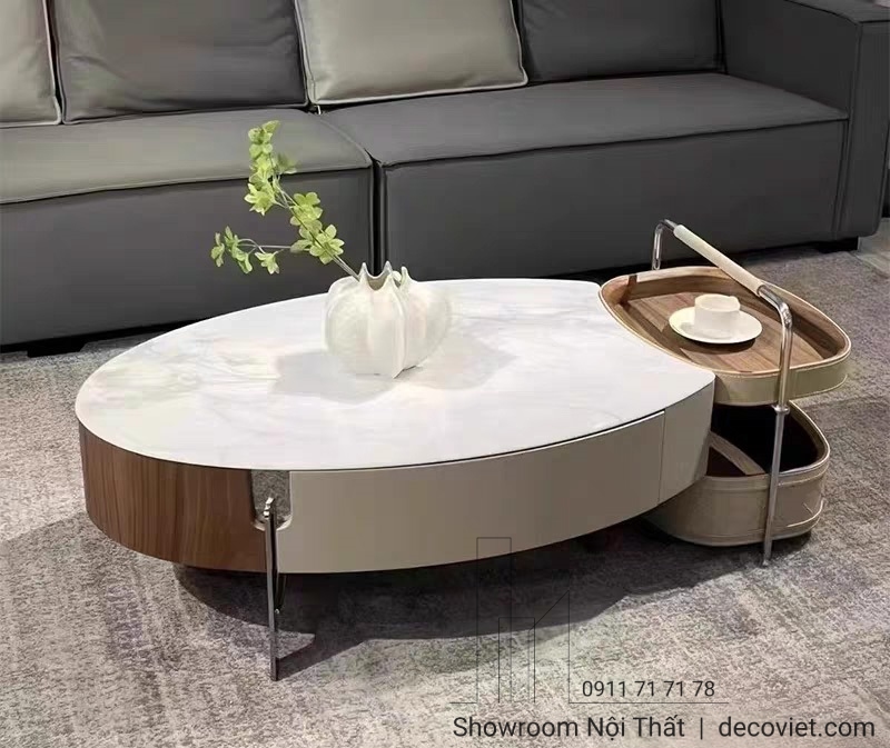 Bàn trà mặt đá 96T bo cong mềm mại phong cách hiện đại